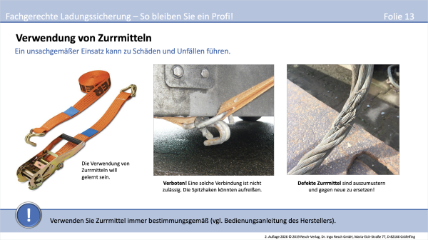 Verwendung von Zurrmitteln – Ein unsachgemäßer Einsatz kann zu Schäden und Unfällen führen.